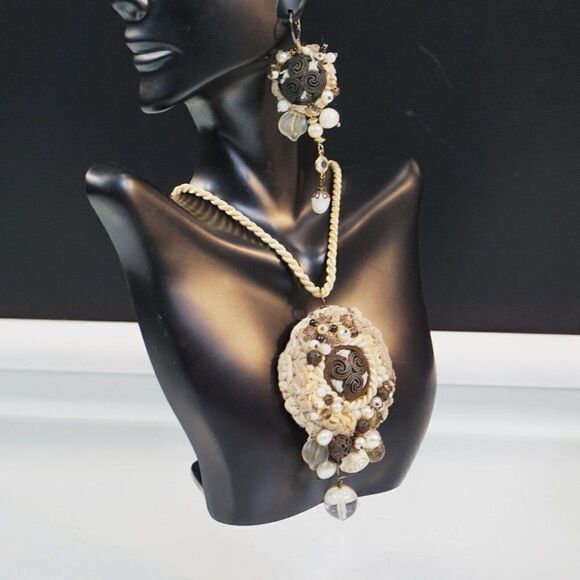 European Artisan Beaded Choker Necklace Earrings Set Boho Festival Hippie - Picture 10 of 10